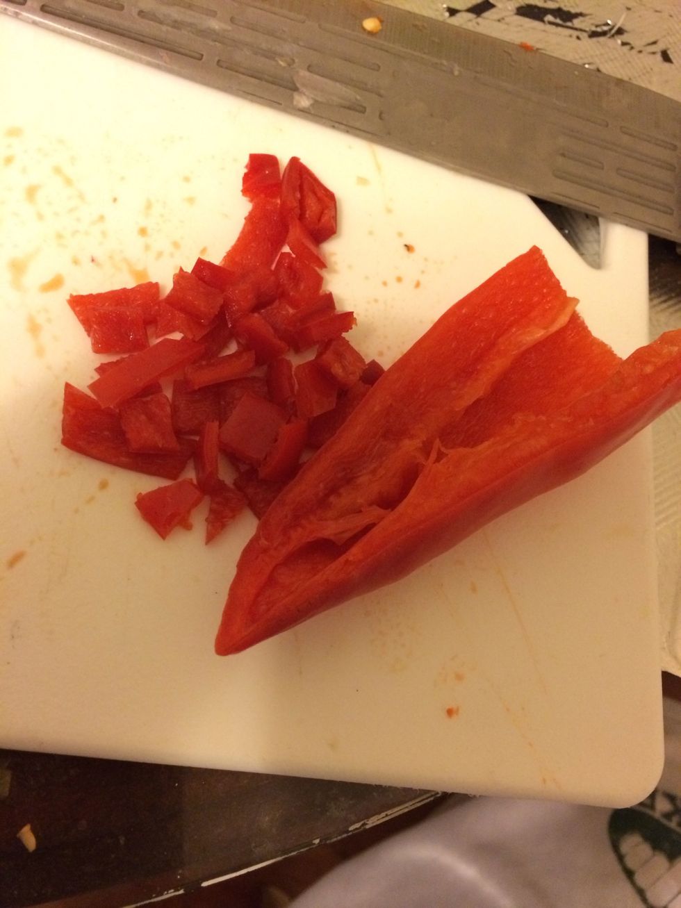 Cut the bell pepper into tiny squares