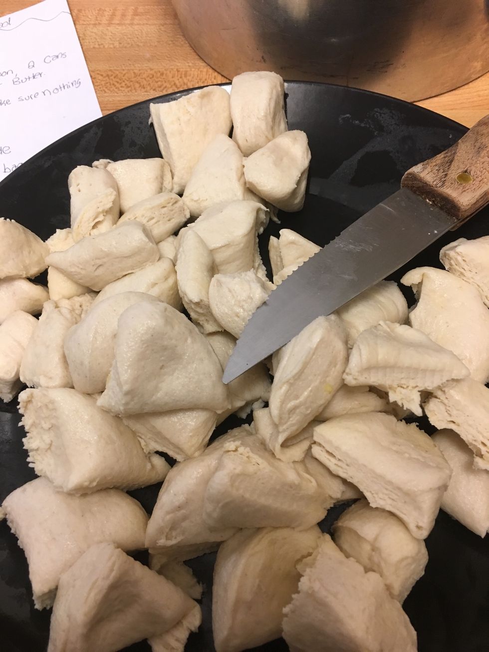 Cut the biscuits down into pieces