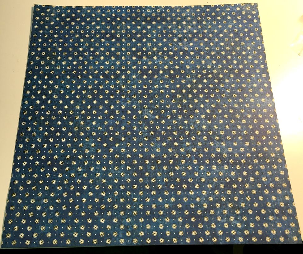 Cut the border strip off the navy patterned paper. Ink edges of paper using Vintage Photo Distress Ink and a blending tool with foam.