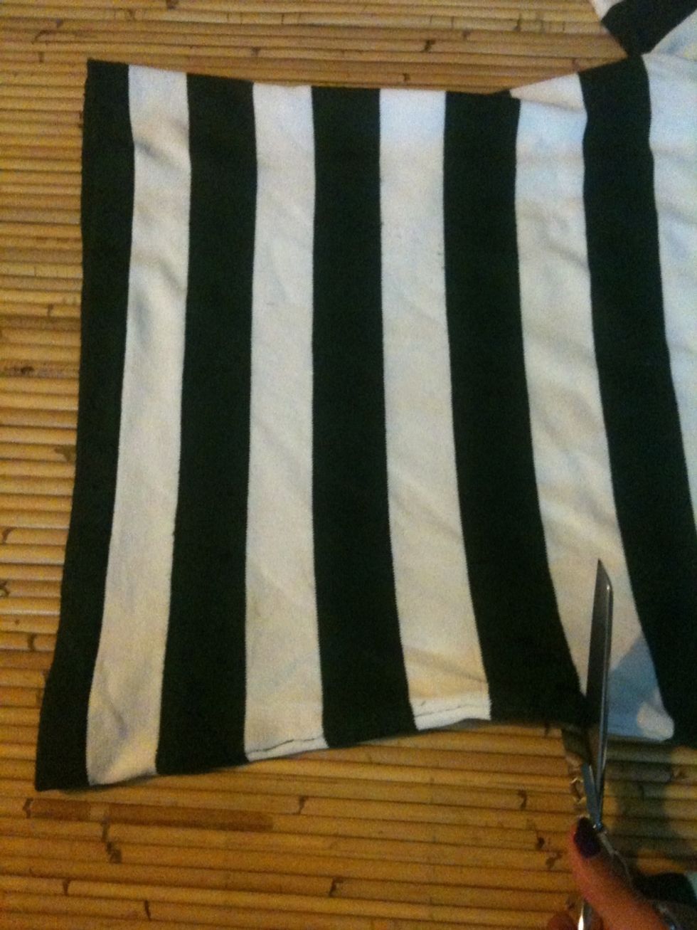 Cut the bottom of your sweater as the size of the beanie you want to make,