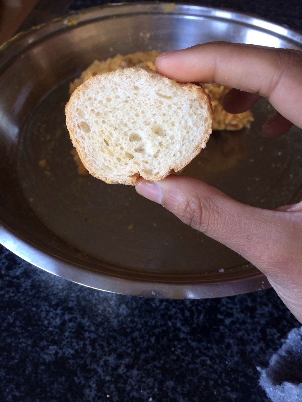 Cut the bread into pieces like shown here
