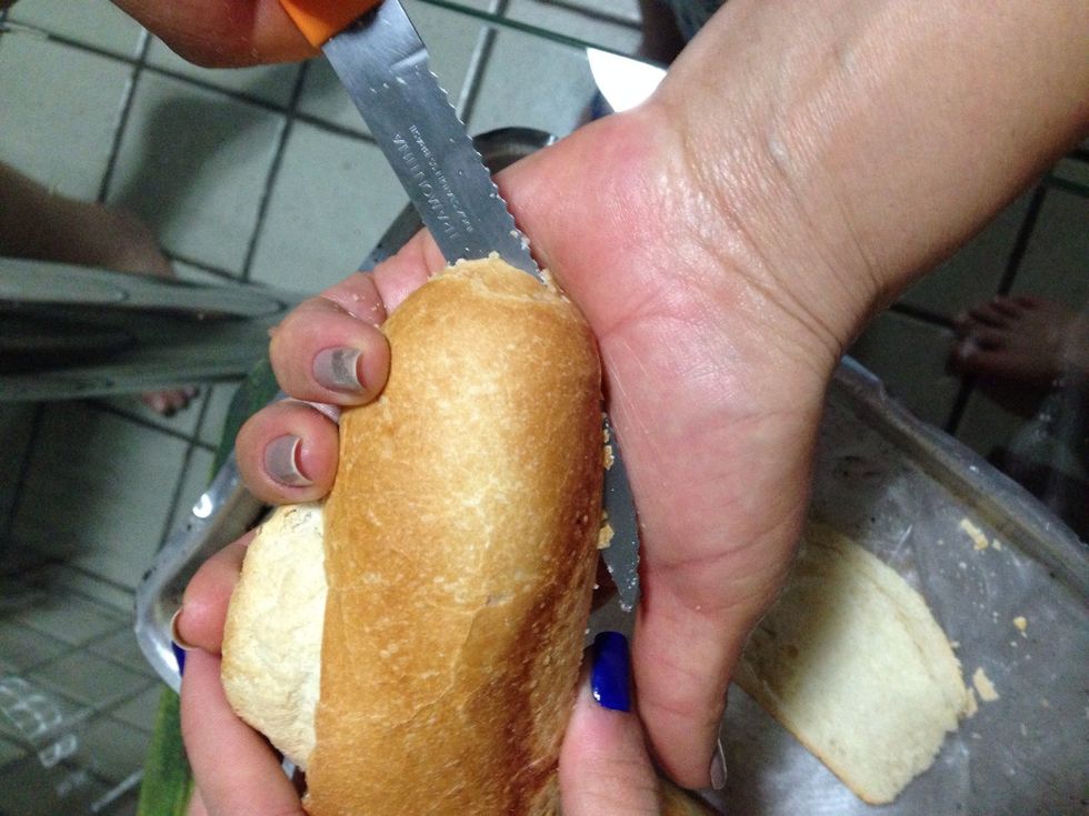 Cut the bread on the middle