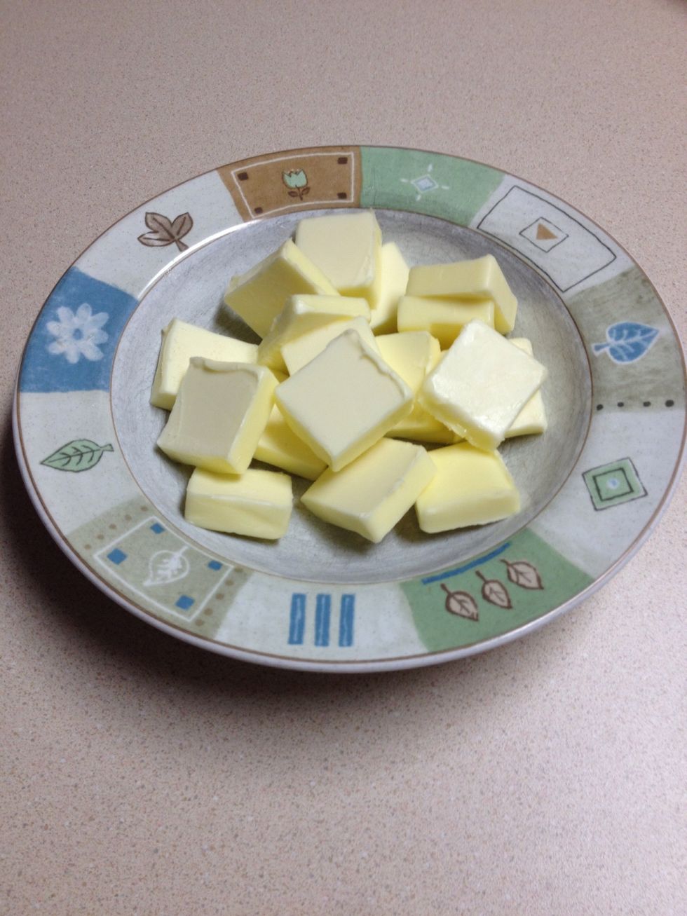 Cut the butter into small pieces and add to the flour mixture
