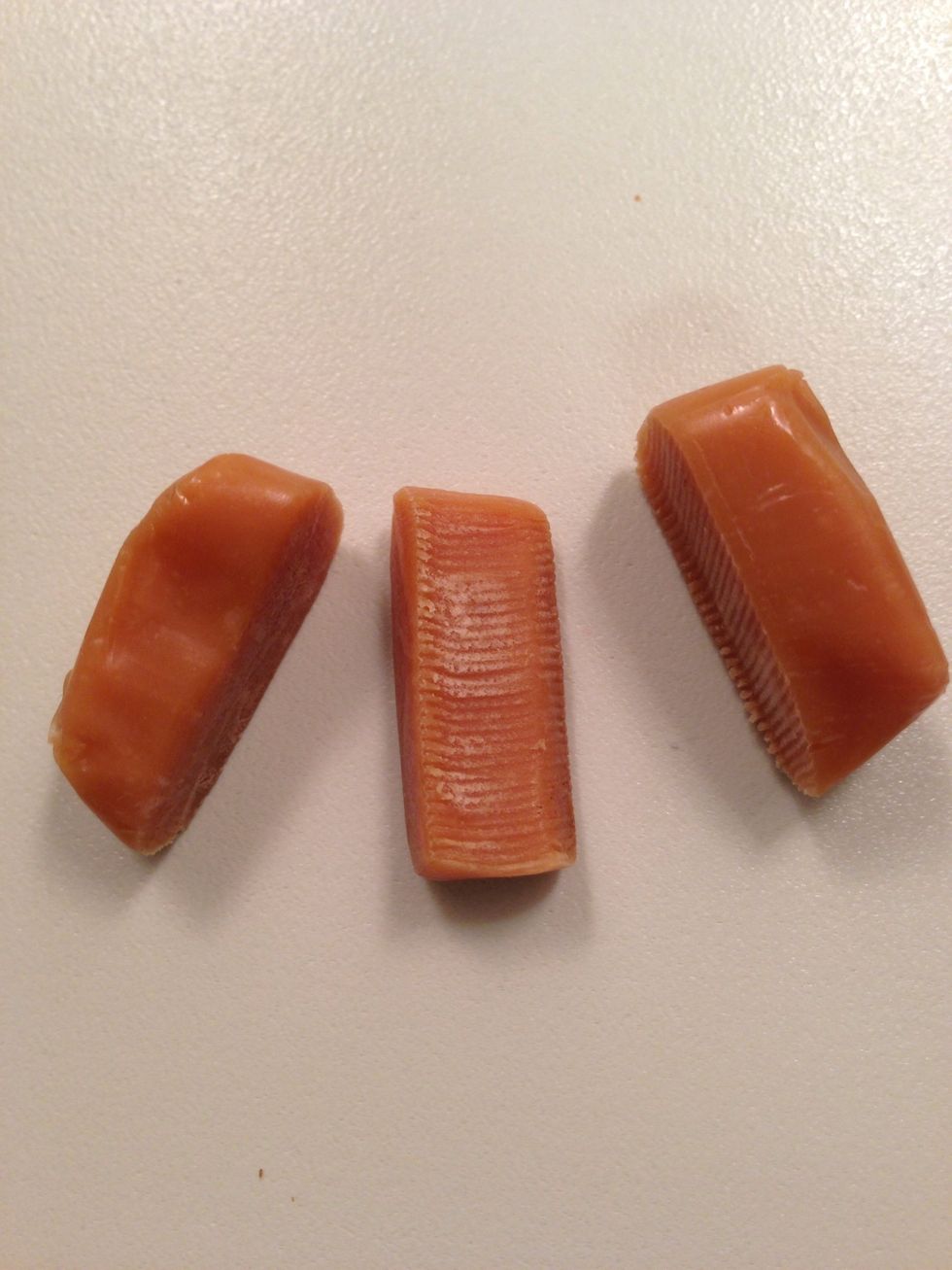 Cut the caramel into thirds. Then cut a piece that is the same width as your licorice.