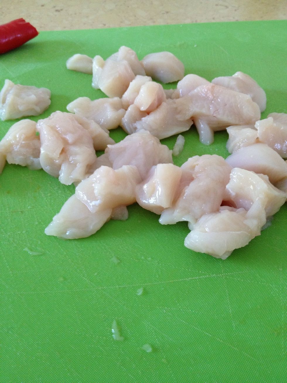 Cut the chicken into cubes