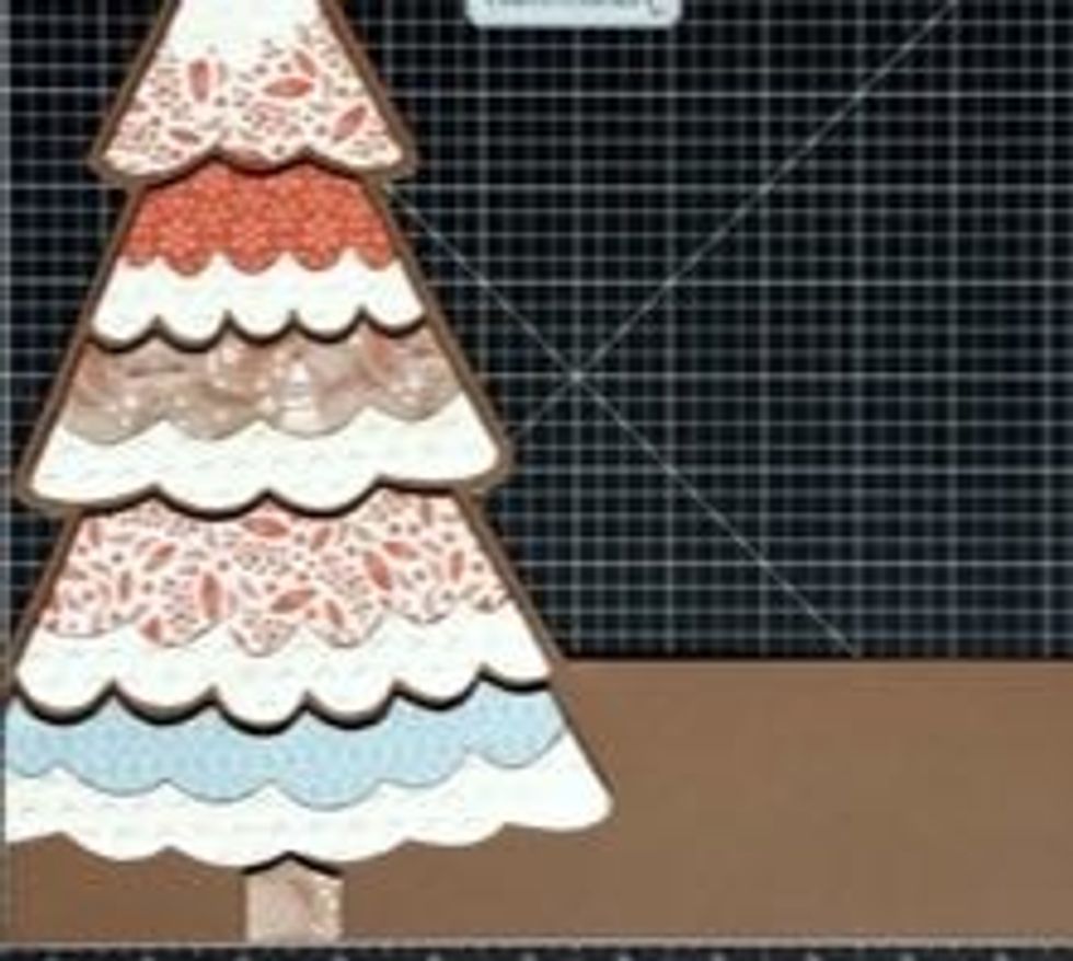 Cut the chocolate cardstock leaving about an 1/8 " border around the tree AND leaving a 3" strip all the way across the bottom of the chocolate cardstock. (see photo)