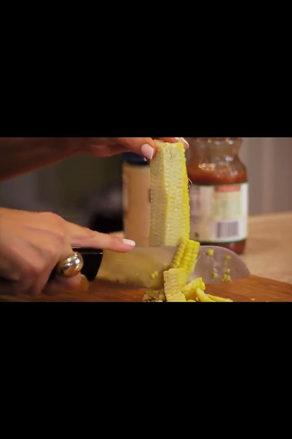 Cut the corn and add it