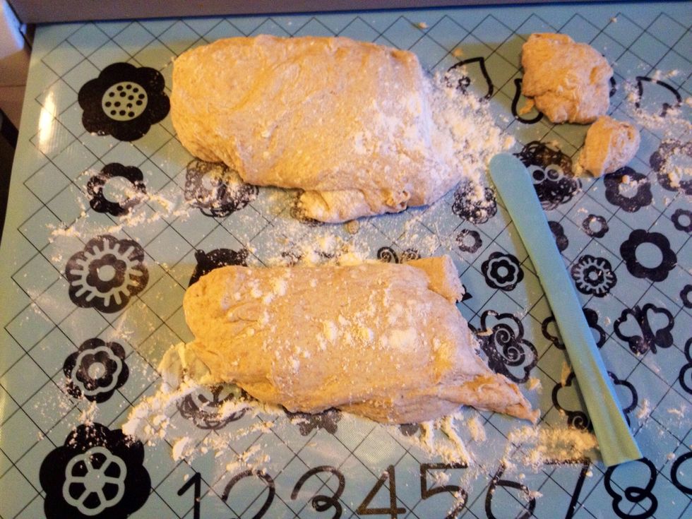 Cut the dough in 2 pieces to make it easier to work with.