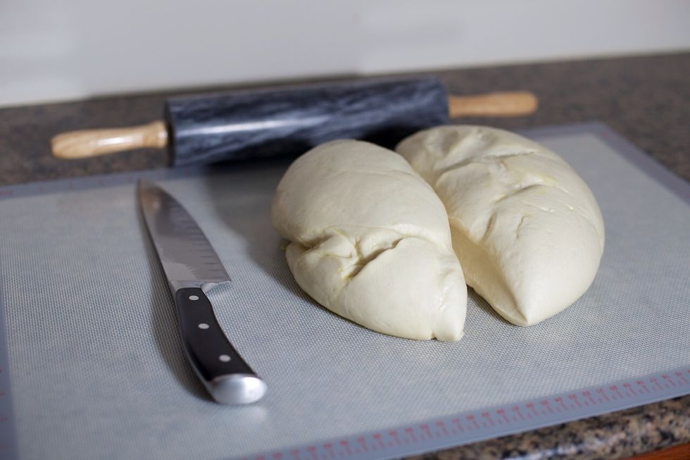Cut the dough in half.  Put one half back into the bowl.