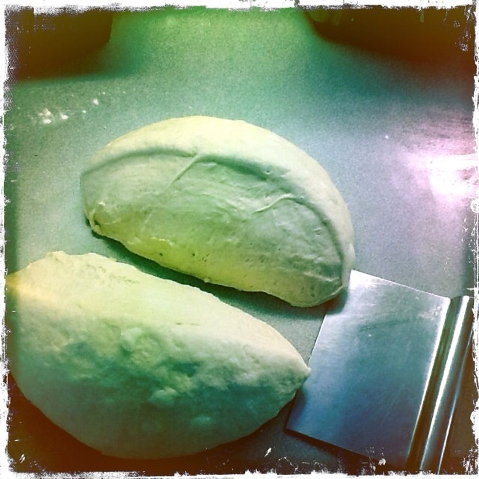 Cut the dough in half.