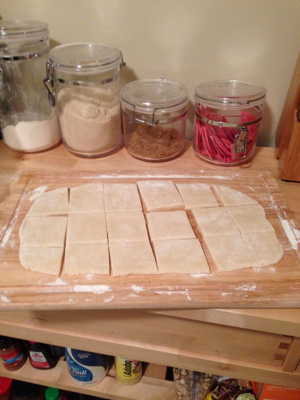 Cut the dough into 2" squares.