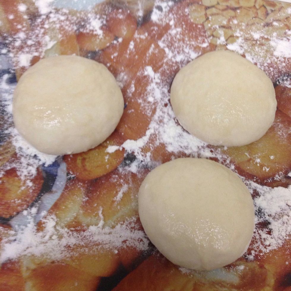 Cut the dough into 3 equal pieces, and form into smooth balls. Cover and let them relax for about 15-20 minutes. That way you'll roll out the dough very easily and thin.