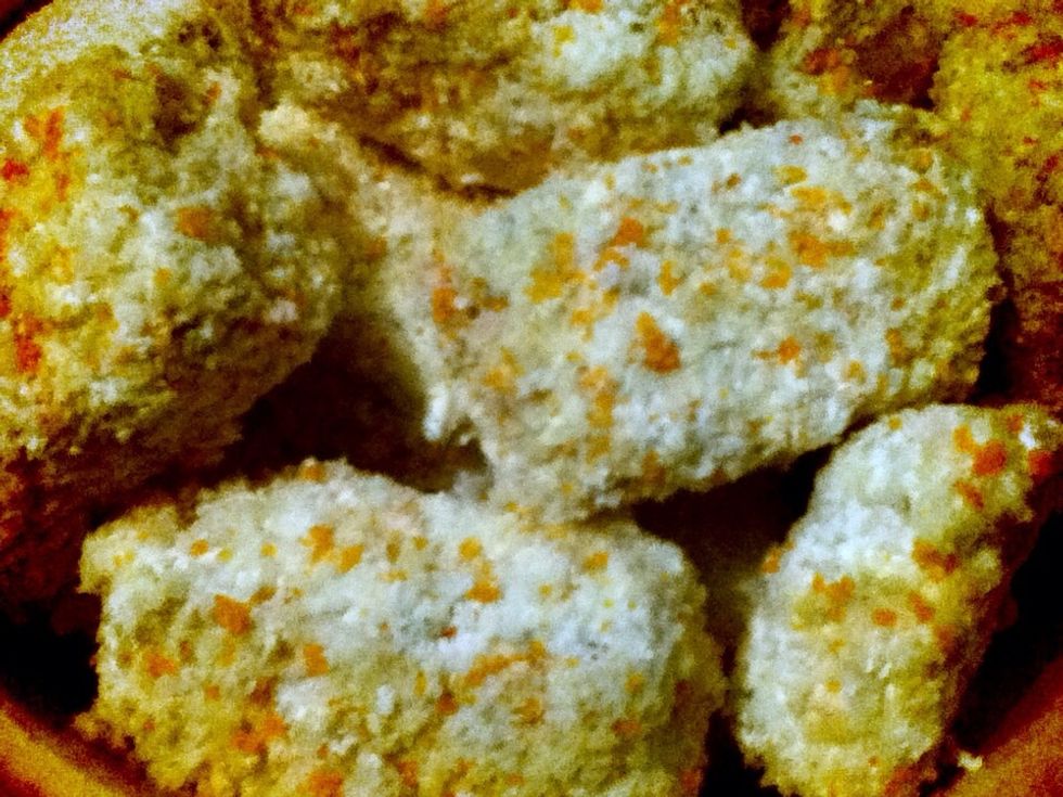 Cut the dough into pieces and coated with breadcrumbs. Cook in preheated pan and hot oil (deep fried is the best though) for 10-12 minutes or until golden brown.