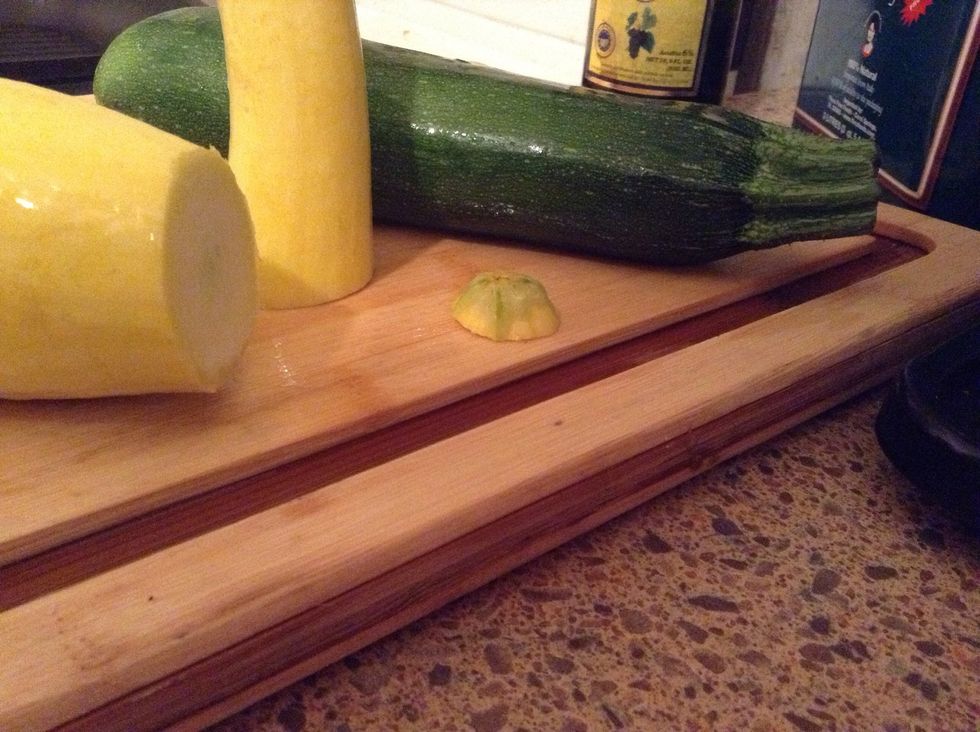 Cut the ends off of both vegetables, then in half into more manageable pieces to work with