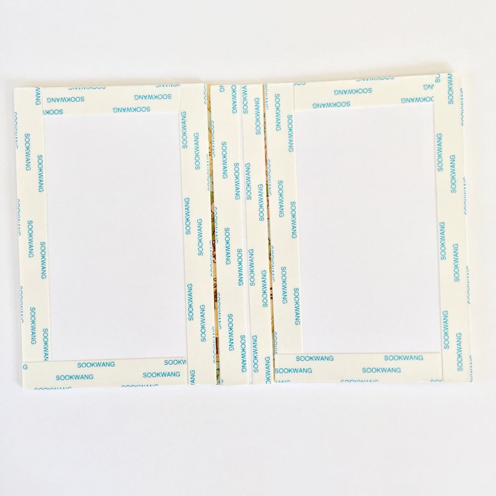 Cut the excess of paper and apply double sided tape on the other side.