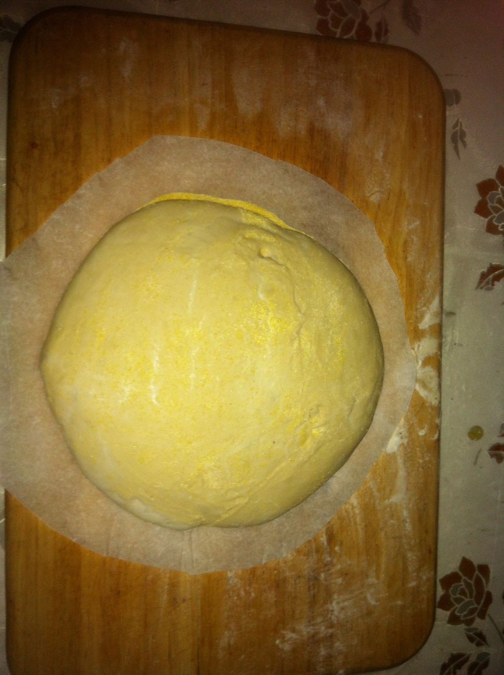 Cut the excess paper around the dough after it had a chance to ferment for 3 hours