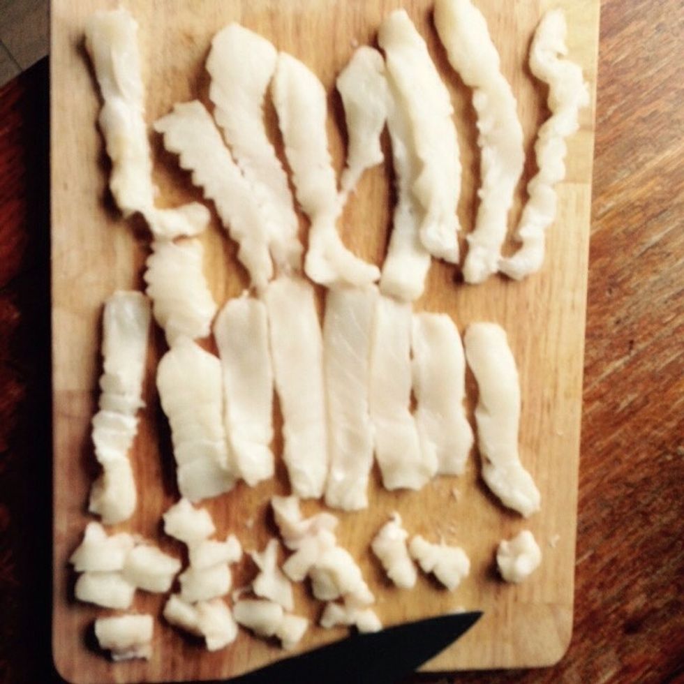 Cut the halibut into strips