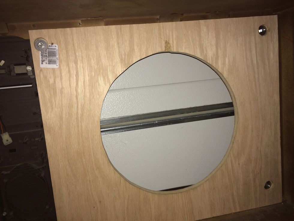 Cut the hole for the speaker and mount board into place before mounting the speaker to it. It'll be easier this way. Mine was a 15" speaker. 12" is a lot easier to mount.