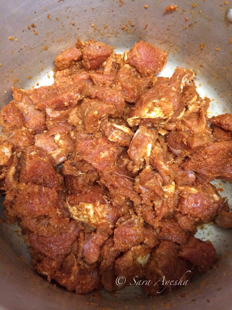 Cut the lamb into bite size. Mixed all the ingredients except olive oil.