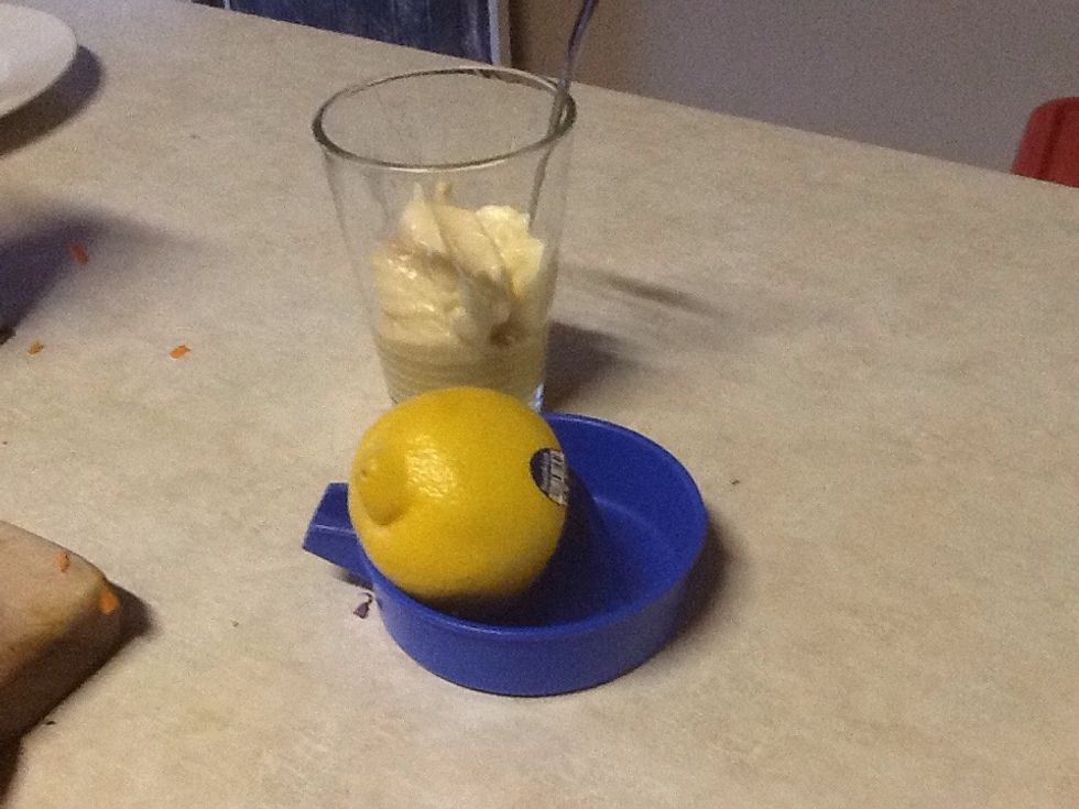 Cut the Lemon in half and use juicer to extract the lemon juice, add to the horseradish cream, whole-egg mayonnaise and Dijon mustard.