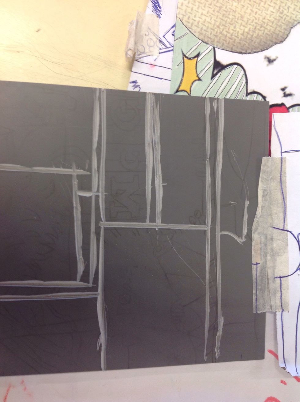 Cut the lines you want to be the first colour of your Lino.