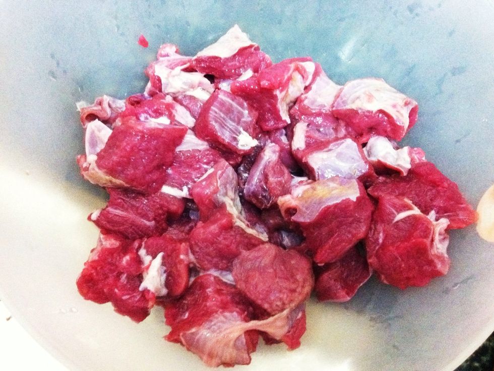 Cut the meat(beef) into small cubes.