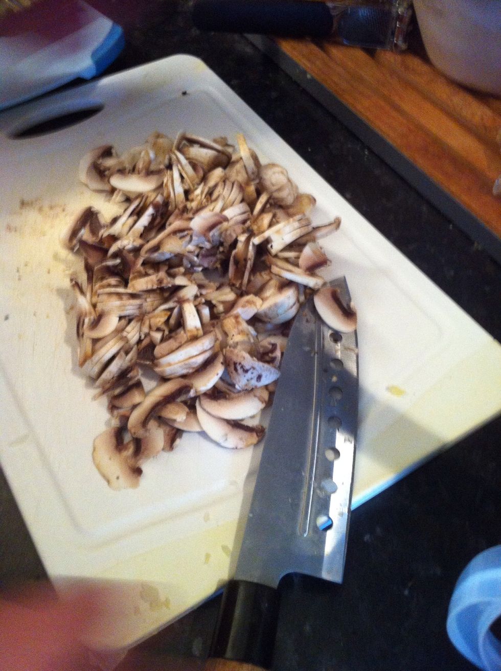 Cut the mushroom  I would say  Put as much as you like For me I think the more the better :)