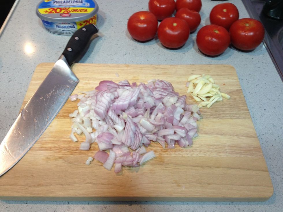 Cut the onion and garlics into small pieces