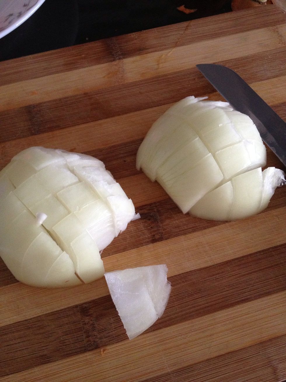 Cut the onion and potato
