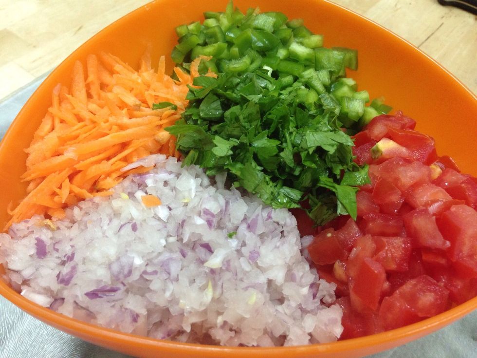 Cut the onion ( one big ) and one big carrot  and some chopped celery