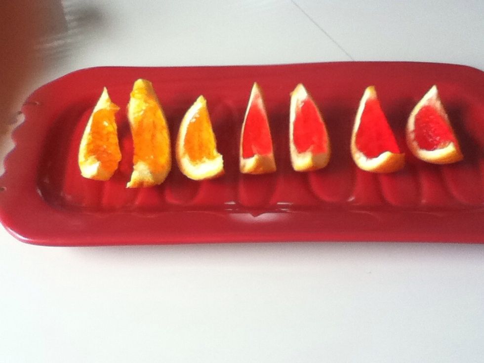cut the oranges into slices and voila your done! :)