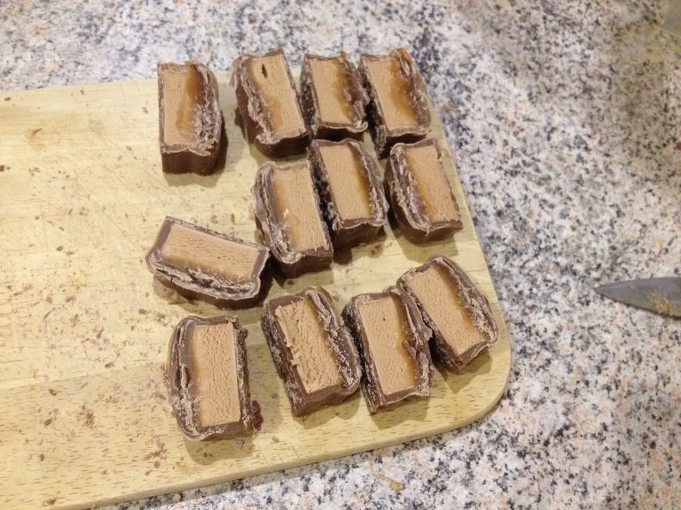 Cut the other two Mars bars into twelve pieces
