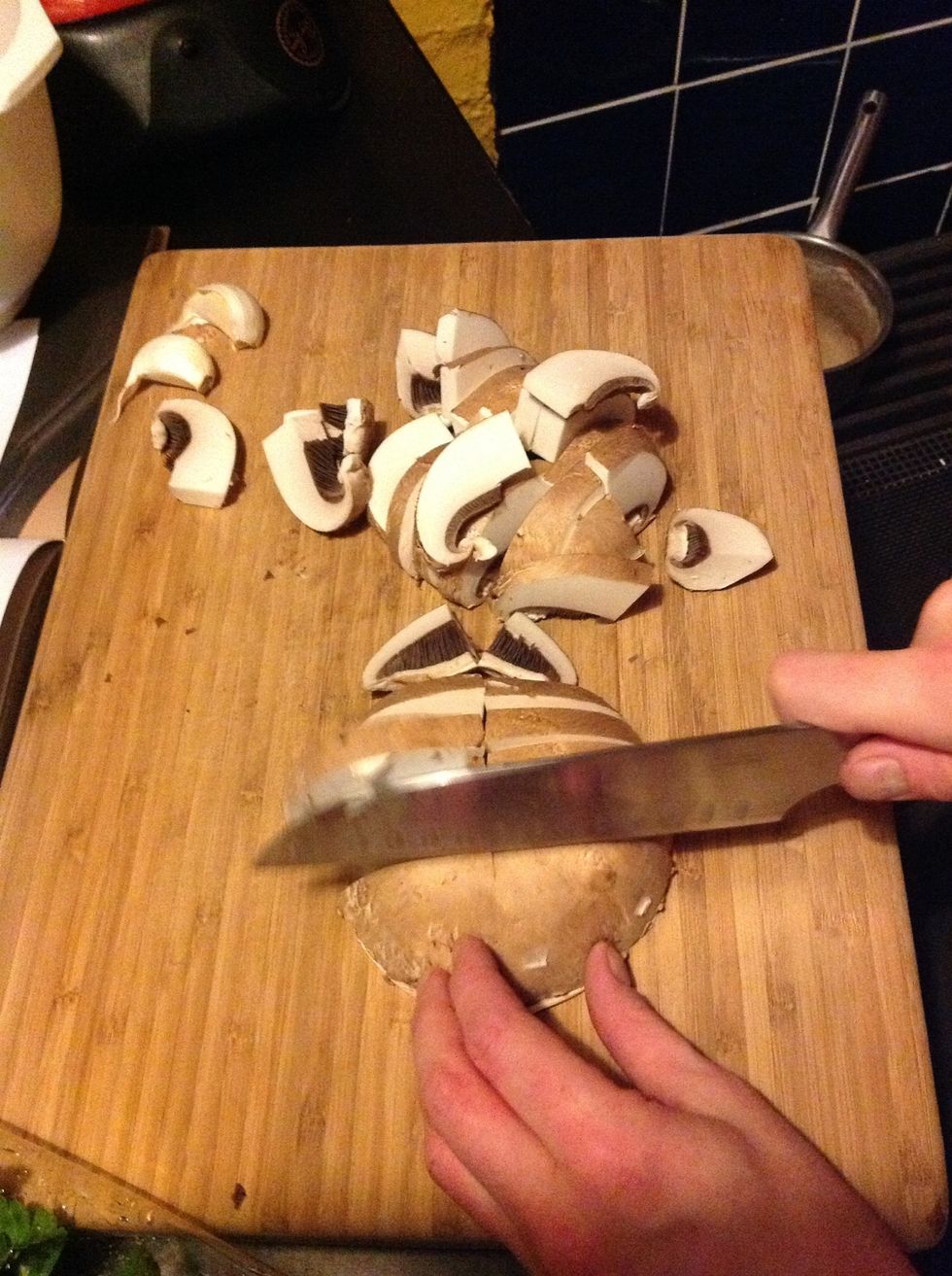 Cut the portobello mushrooms in thick slices