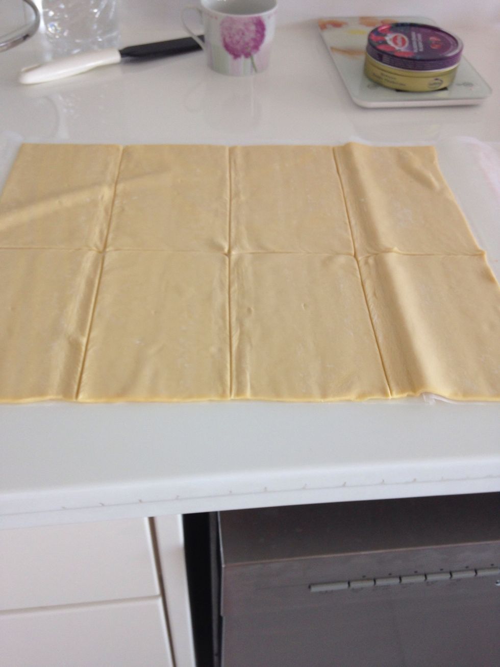 Cut the puff pastry in as much squares as you want