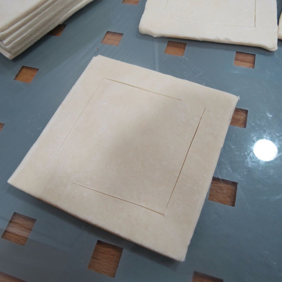 Cut the puff pastry with a sharp knife as Shawn