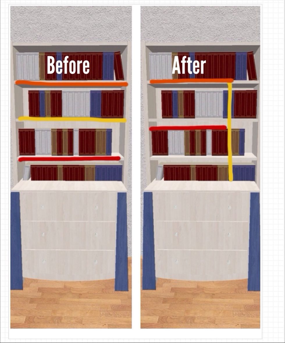 Cut the red and orange board to the width you chose. The orange board needs to be a little longer than the red one, so it can lie on the yellow board, improving the stability.