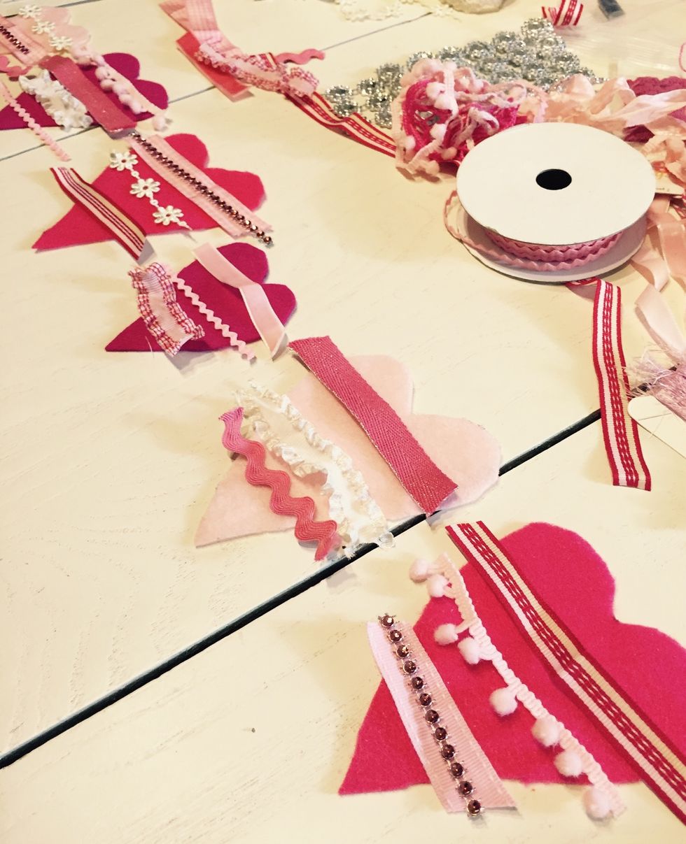 Cut the ribbon a little longer then your heart. I missed it up from the small heart and the bigger one from the Sweetheart set. I did take a picture of how I had them laid out so I would not forget.