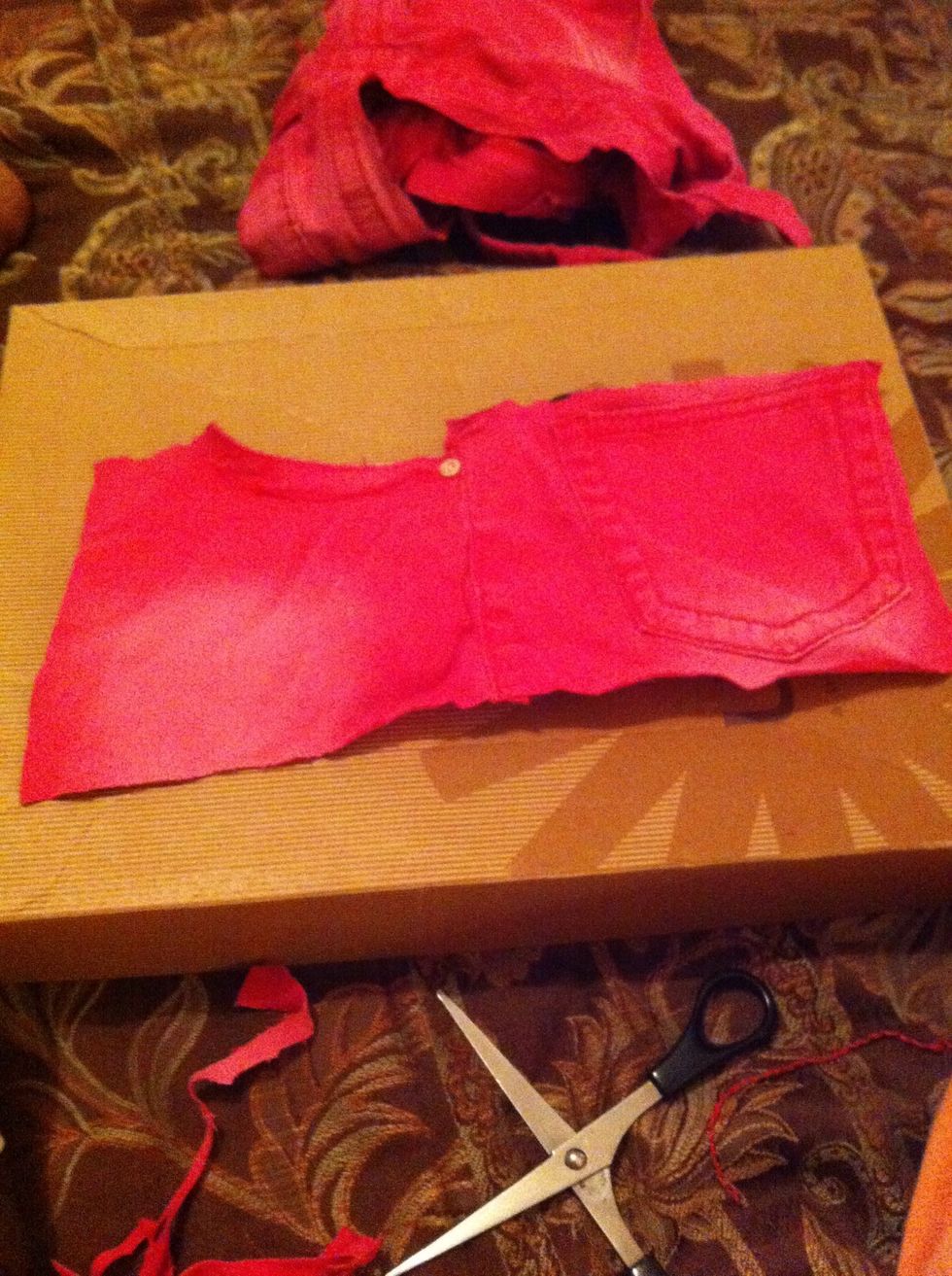 Cut the shorts or pants and they should look similar to this.
