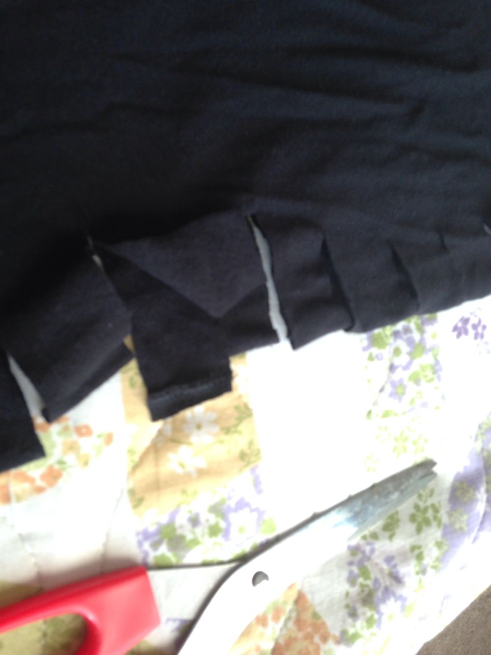 Cut the slits and tie then together.
