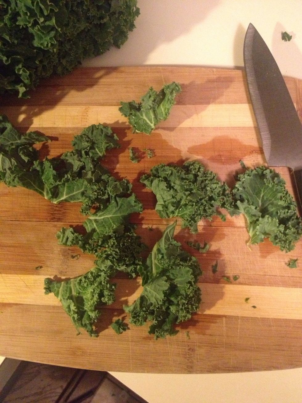 Cut the strips into 1 inch pieces (approximately)