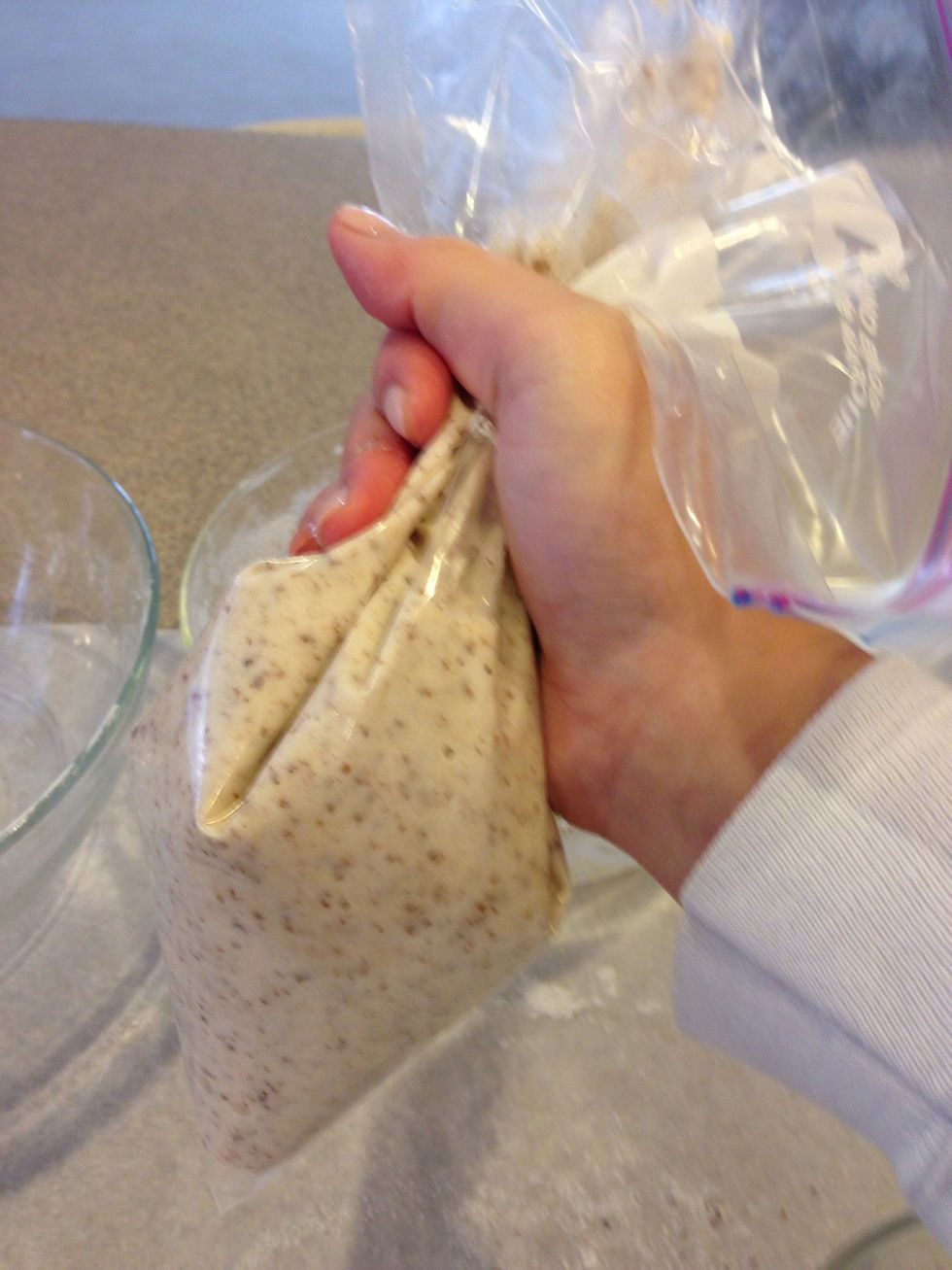 Cut the tip and its ready for you to pipe out quarter sized circles.