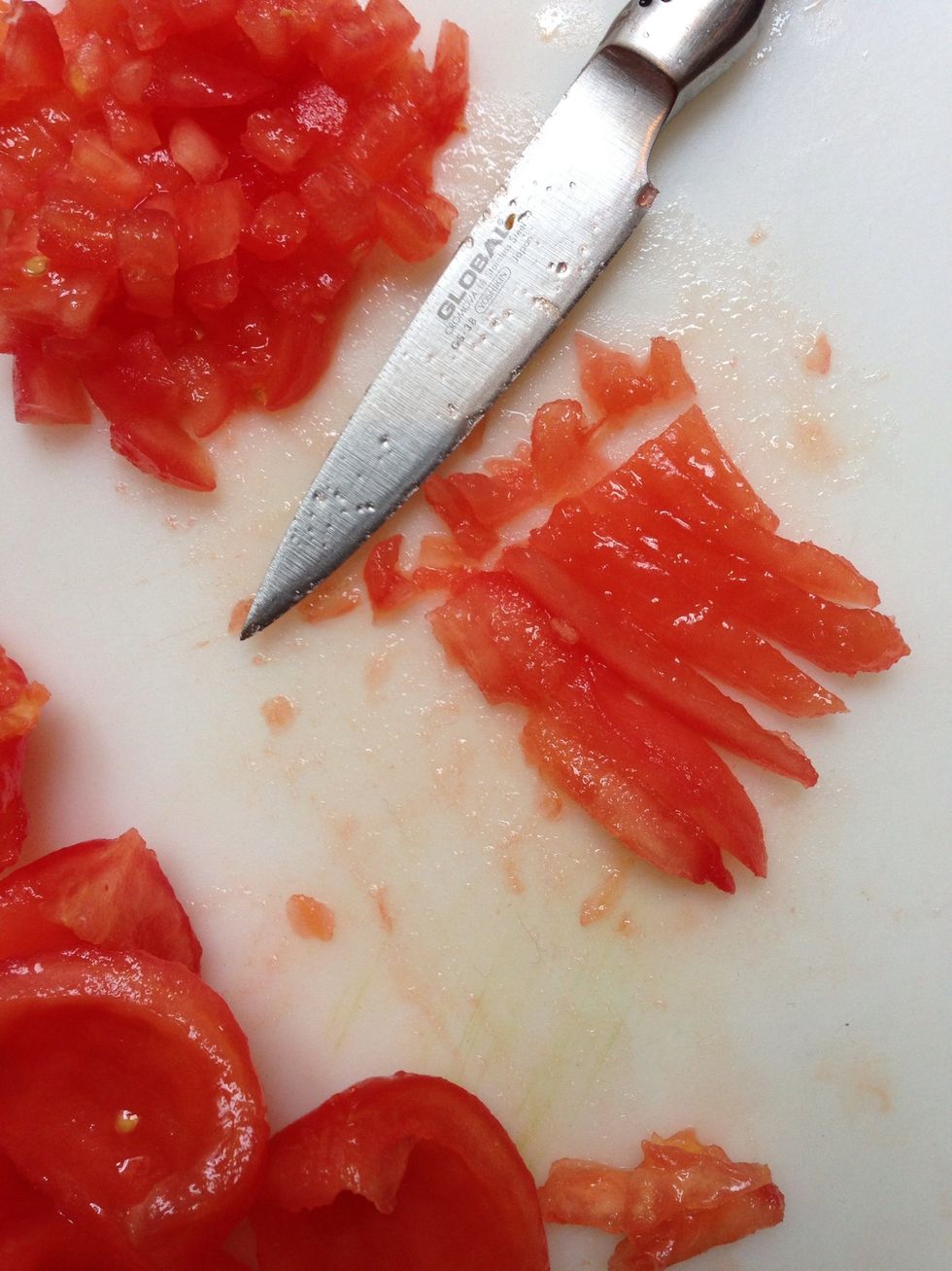 Cut the tomato flesh into cubes