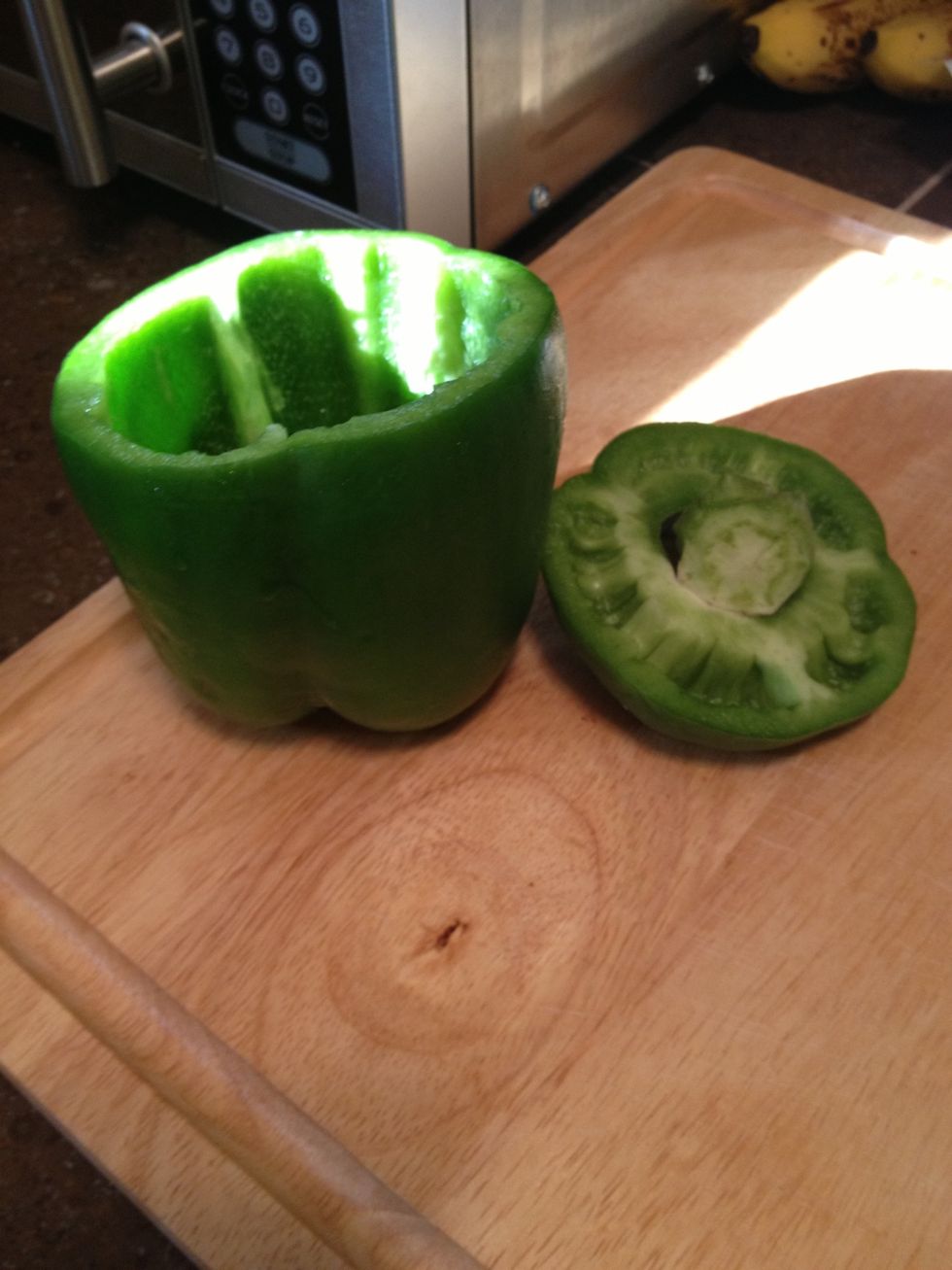 Cut the top off of your pepper and clean out the inside!