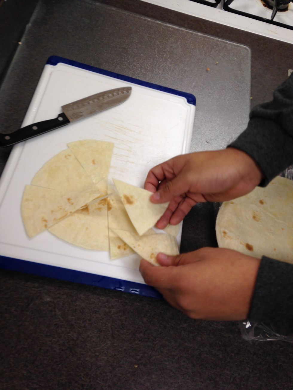 Cut the tortillas into 8 triangles each.