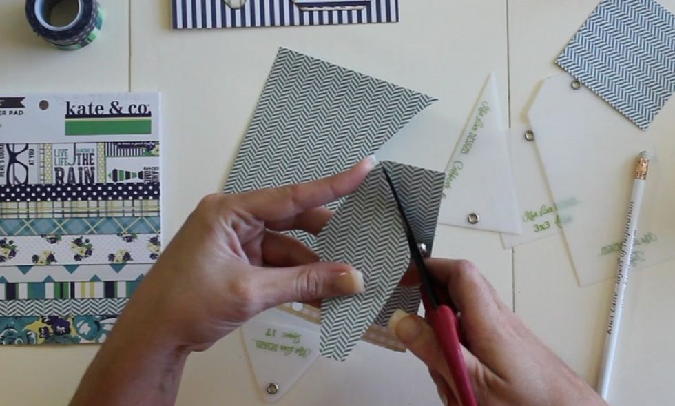 Cut the two triangles out as one whole piece. I always Ink the edges of all the pieces after I cut them out with Distress Ink.