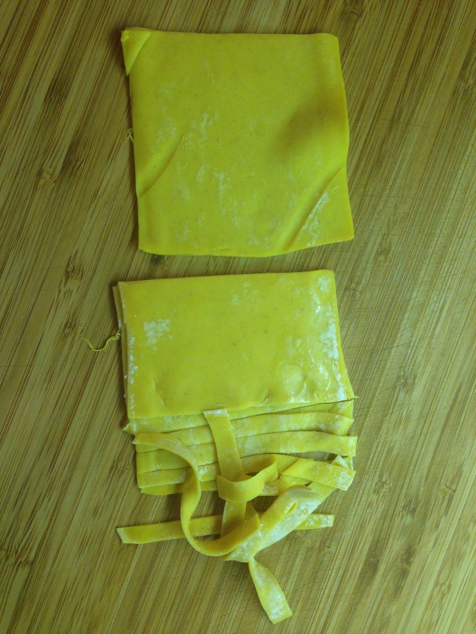 Cut the won ton wraps into thin strips.