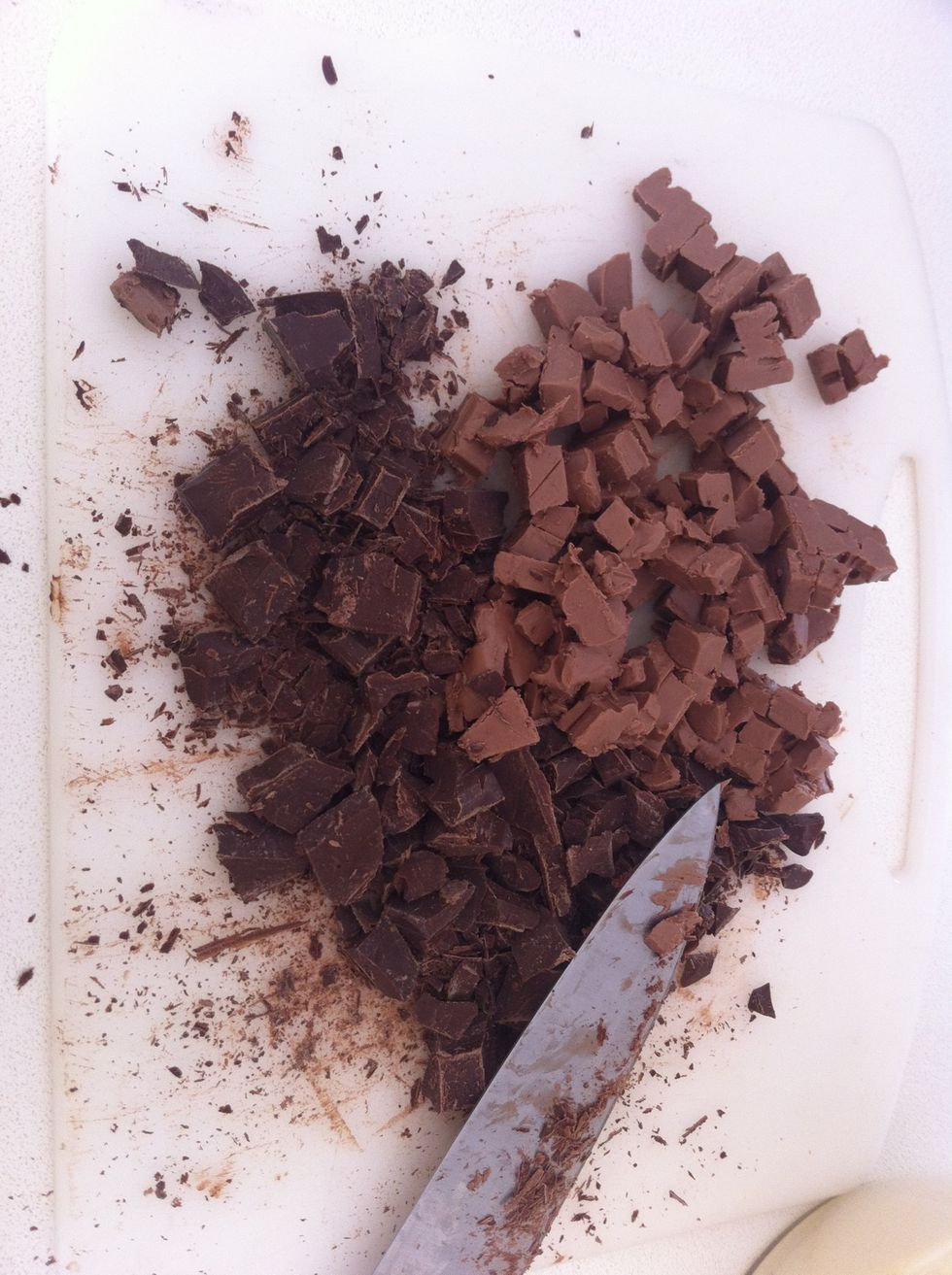 Cut them into small pieces on a cutting board! Do the same with the marzipan.