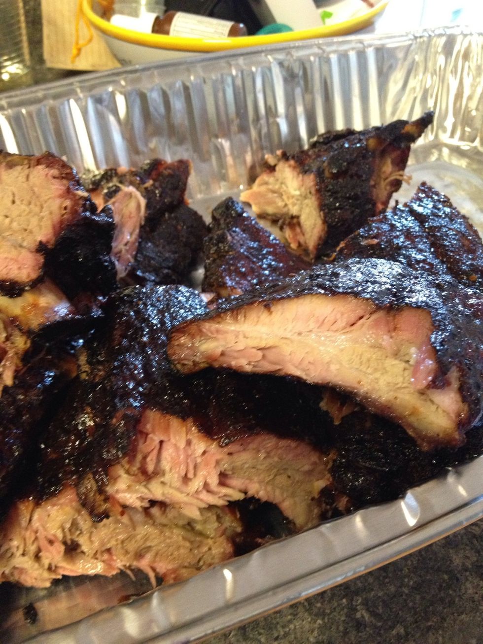 Cut them up and eat. Notice the smoke ring.