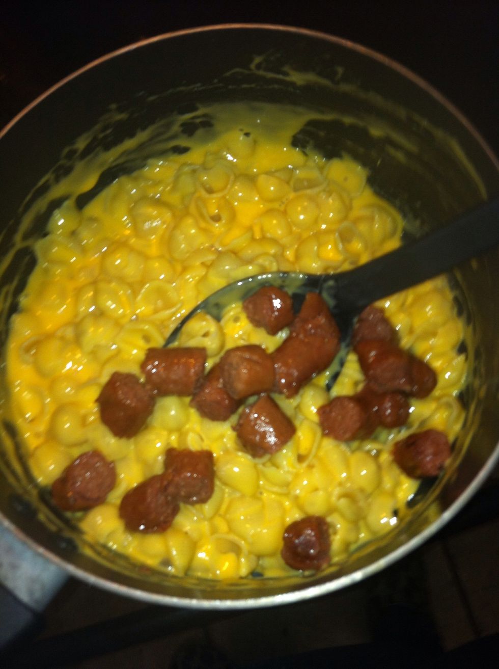 Cut them up and put them in the macaroni & cheese.