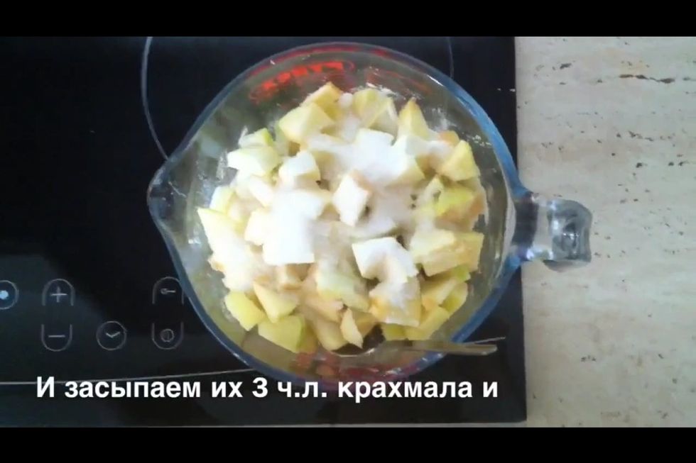 Cut them up then cover with 3 tsps of cornstarch and 4 tbsps of sugar
